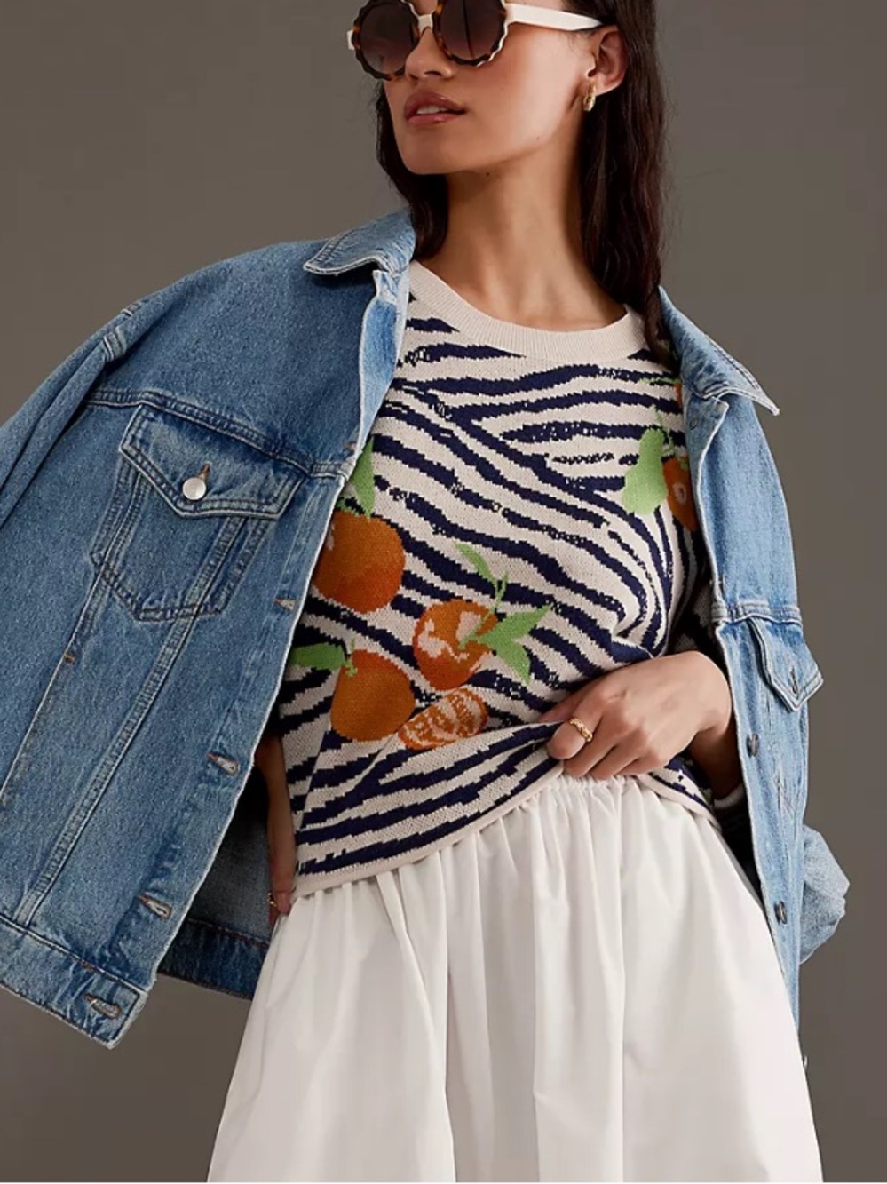 Anthropologie Dylan Mierzwinski Zebra Orange Fruit Sweater NWOT Small